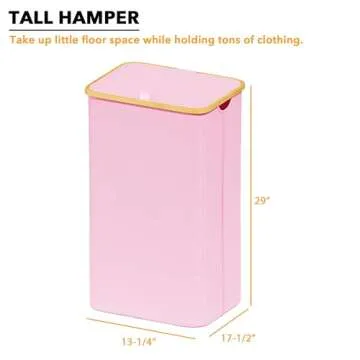 SpaceAid Laundry Hamper with Lid, 110L Large Tall Clothes Basket Bin with Bamboo Handles, Collapsible Laundry Hamper for Bedroom, Bathroom, Dorm, Laundry Room - Pink