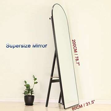 U HOME Ultra Large Wooden Full Length Floor Mirror,Free Standing Dressing Mirror - Standing Hanging or Leaning Against Wall Mirror for Living Room/Bedroom/Cloakroom (Black（Arch）, 78.7“*31.5”)