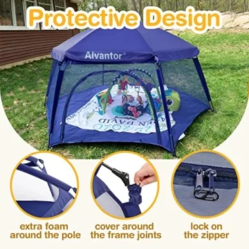Alvantor Baby Playpen Play Yard 84"x84"x44”Large Pop Up Playpen Foldable Play Tent Indoor & Outdoor Kids Tent Lightweight Safe Space Canopy for Infants Toddlers Pets, Navy