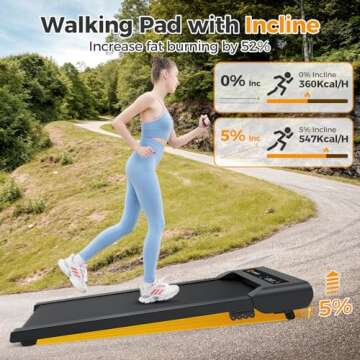HiFast Walking Pad, Under Desk Treadmill with Incline, 300 Lbs Capacity Portable Treadmill for Home ...