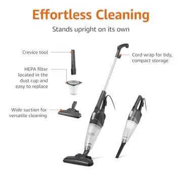 Amazon Basics 2-in-1 Lightweight Stick Vacuum Cleaner with HEPA Filter, 19.7-Ft Cord