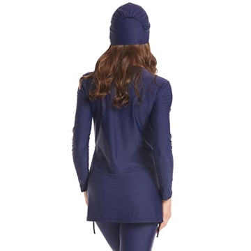 OBEEII Womens Muslim Swimsuits Full Coverage Burkini Dark Blue
