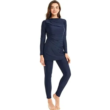 OBEEII Womens Muslim Swimsuits Full Coverage Burkini Dark Blue
