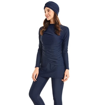 OBEEII Womens Muslim Swimsuits Full Coverage Burkini Dark Blue
