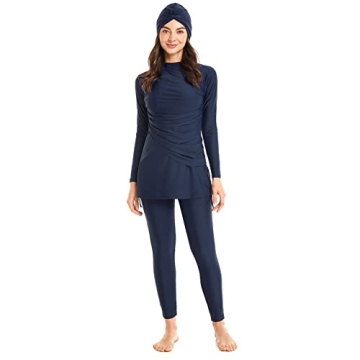 OBEEII Womens Muslim Swimsuits Full Coverage Burkini Dark Blue