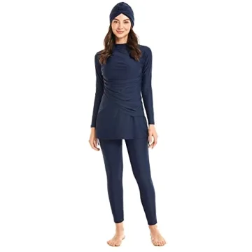 OBEEII Womens Muslim Swimsuits Full Coverage Burkini Dark Blue