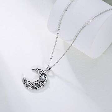 POPKIMI Christmas Gifts for Women Sterling Silver Wolf Necklace Wolf Jewelry Crescent Howling Wolf P...