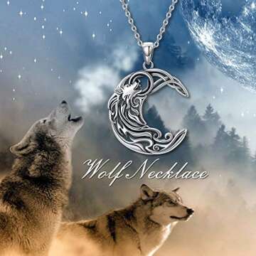 POPKIMI Christmas Gifts for Women Sterling Silver Wolf Necklace Wolf Jewelry Crescent Howling Wolf Pendant Necklace Jewelry for Wolf Lover Sister Mom Friend Birthday Gift (Celtic Wolf)
