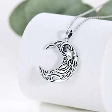 POPKIMI Christmas Gifts for Women Sterling Silver Wolf Necklace Wolf Jewelry Crescent Howling Wolf Pendant Necklace Jewelry for Wolf Lover Sister Mom Friend Birthday Gift (Celtic Wolf)