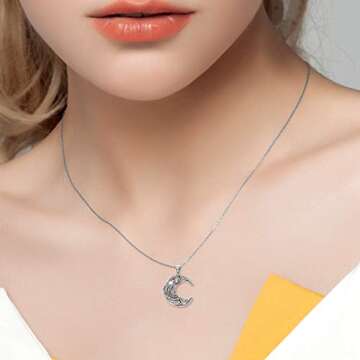 POPKIMI Christmas Gifts for Women Sterling Silver Wolf Necklace Wolf Jewelry Crescent Howling Wolf Pendant Necklace Jewelry for Wolf Lover Sister Mom Friend Birthday Gift (Celtic Wolf)