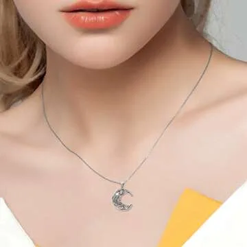 POPKIMI Christmas Gifts for Women Sterling Silver Wolf Necklace Wolf Jewelry Crescent Howling Wolf Pendant Necklace Jewelry for Wolf Lover Sister Mom Friend Birthday Gift (Celtic Wolf)