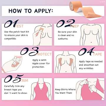 VBT Breast Tape, Replace Bra-Instant Boob Tape, Suitable for A-G, Bob Tape for Breast Lift w 1 Boobtape, 5 Pairs Satin Breast Petals, 1 Pair Silicone Nipple Stickers, 36 PCS Double Sided Tape Beige