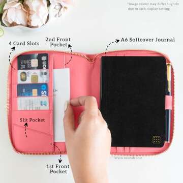 NEORAH — A6 Travel Journal Notebook Organiser Compendium SLEEVE + Journal - [ DOTGRID JOURNAL INCLUDED ] - Office Diary Notebook Planner Holder - Vegan Leather | Insert any Soft Cover & replace when