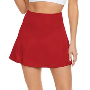 Pleated Tennis Skirt for Women with Pockets High Waist Basic Stretchy Sports Running Golf Girls Athletic Skort Red S