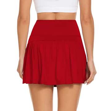 Pleated Tennis Skirt for Women with Pockets High Waist Basic Stretchy Sports Running Golf Girls Athletic Skort Red S