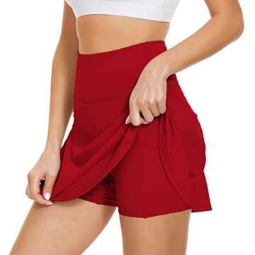 Pleated Tennis Skirt for Women with Pockets High Waist Basic Stretchy Sports Running Golf Girls Athletic Skort Red S