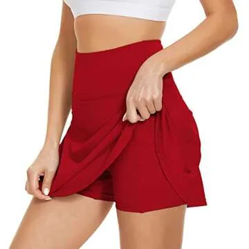 Pleated Tennis Skirt for Women with Pockets High Waist Basic Stretchy Sports Running Golf Girls Athletic Skort Red S
