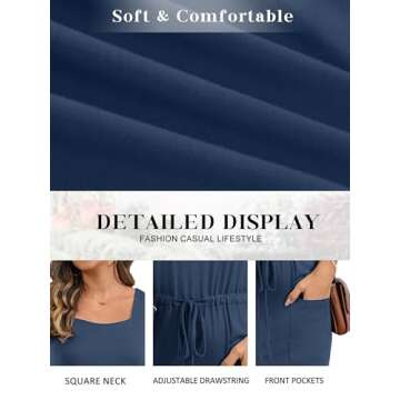 UEAL Beach Dresses for Women 2024 Vacation Casual Summer Mini Sun Dress with Pockets X-Large Blue