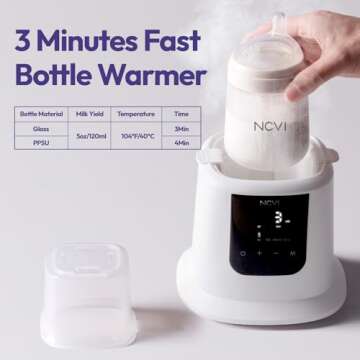 NCVI Baby Milk Warmer 3 Mins Fast Heating 8 in 1 Functions, Infant Breast Milk Bag Warmer with Timer...
