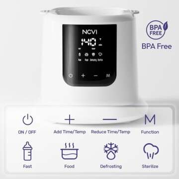 NCVI Baby Milk Warmer 3 Mins Fast Heating 8 in 1 Functions, Infant Breast Milk Bag Warmer with Timer and Precise Temperature for All Size Materials Bottles, Milk Freezer Bags and Pacifier Sterilize