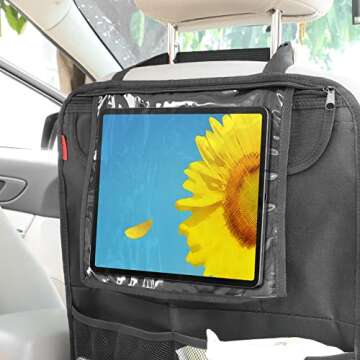 INFIVITA Car Seat Back Organizer - Kick Mats Seat Back Protector with IPad Holder and Multiple Storage Pockets, Road Trip Car Accessories for Kids, 2Pack