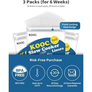 KOOC Slow Cooker Liners 14"x22" 30 Count Extra Large Size Disposable Pot Liners Cooking Bags Fit 6 qt to 10 qt Pot BPA Free Fresh Locking Seal Design