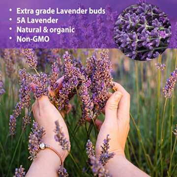 Organic Lavender Flowers Tea for Tea, Syrup, Drinks, Baking, DIY Beauty, Sachets & Fresh Fragrance 100% Naturals Edible Culinary Dried Lavender Buds Get Free A Wooden Scoop Spoon - 4oz