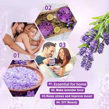 Organic Lavender Flowers Tea for Tea, Syrup, Drinks, Baking, DIY Beauty, Sachets & Fresh Fragrance 100% Naturals Edible Culinary Dried Lavender Buds Get Free A Wooden Scoop Spoon - 4oz