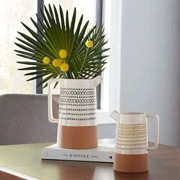 Amazon Brand – Rivet Modern Cylinder Stoneware Watering Can Vase Set - Pack of 2, Multicolor