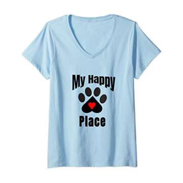 Womens Pets Are My Happy Place V-Neck T-Shirt for Pet Lovers