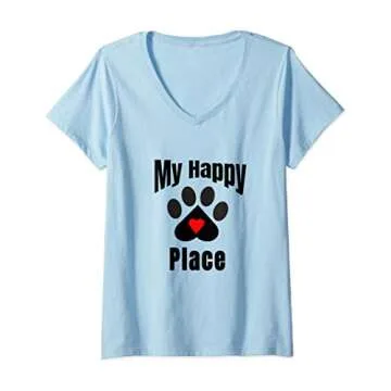Womens Pets Are My Happy Place V-Neck T-Shirt for Pet Lovers
