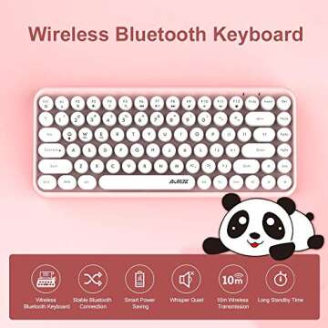 NACODEX 84-Key Pink Wireless Bluetooth Keyboard with Cute Retro Round Keycaps, Comfortable Ergonomic...