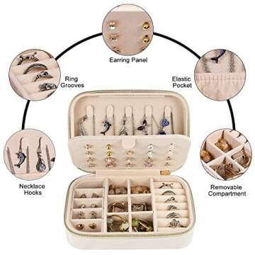 Dajasan Velvet Travel Jewelry Boxes, Small Travel Jewelry Case, Portable Travel Jewelry Organizer Box for Birthday Mother's Day Valentine's Day (Beige)