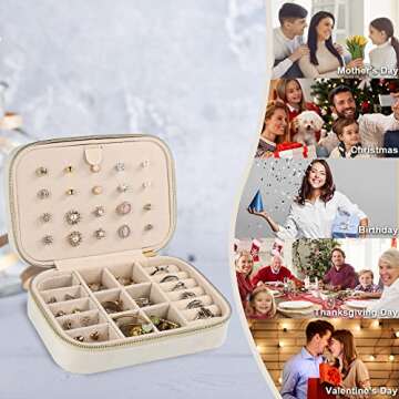 Dajasan Velvet Travel Jewelry Boxes, Small Travel Jewelry Case, Portable Travel Jewelry Organizer Box for Birthday Mother's Day Valentine's Day (Beige)