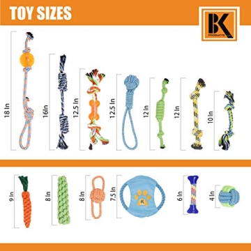 Puppy Toys, Box of 13 Puppy Dog Rope Chew Toys Designed for Playtime, Made for Chewing, Teething, and Calming Anxiety in New Puppies and Small Dogs, Bundle Includes a BONUS Storage Bag
