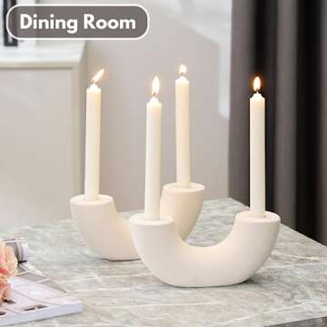 MARTAGE Taper Candle Holders, Ceramic Boho Candle Holders Set of 2, Farmhouse Candle Holders, White Candle Holders for Candlesticks, Decorative Candle Holders for Table Centerpiece, Coffee Table Decor