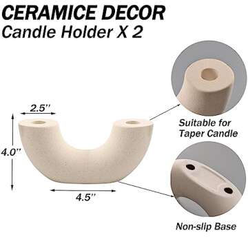 MARTAGE Taper Candle Holders, Ceramic Boho Candle Holders Set of 2, Farmhouse Candle Holders, White Candle Holders for Candlesticks, Decorative Candle Holders for Table Centerpiece, Coffee Table Decor