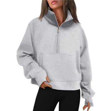 WYNNQUE Womens Quarter Zipper Pullover Oversized Sweatshirts Cropped Fleece Half Zip Hoodies Fall Cl...