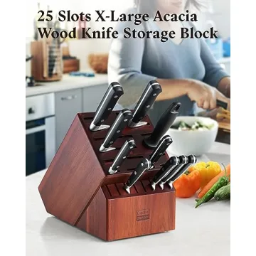 Acacia Wood Knife Block Holder for Easy Kitchen Storage