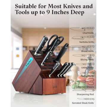 Acacia Wood Knife Block Holder for Easy Kitchen Storage