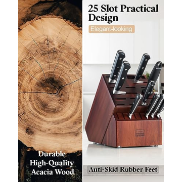 Acacia Wood Knife Block Holder for Easy Kitchen Storage