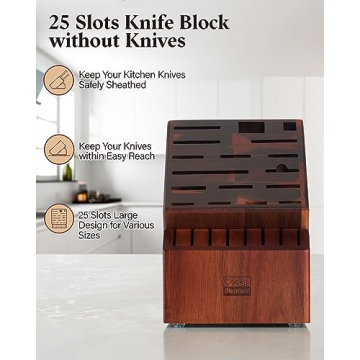 Acacia Wood Knife Block Holder for Easy Kitchen Storage