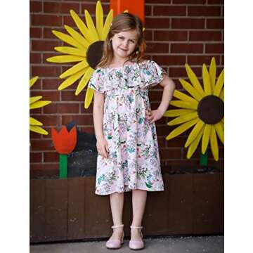 Arshiner Girls Floral Printed Dresses Off Shoulder Spaghetti Strap A-line Swing Dress Toddler Girl Clothes Teal Green Floral 4-5 Years