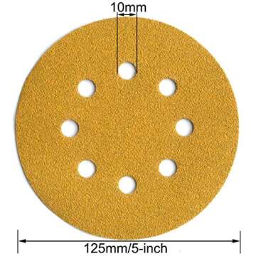 Aiyard 5-Inch 8-Hole Hook and Loop Sanding Discs 100-Grit Random Orbit Sandpaper, 100-Pack