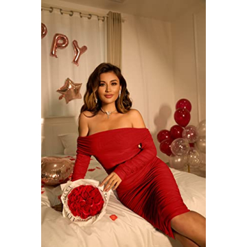 GOKATOSAU Elegant Off Shoulder Ruched Mini Dress