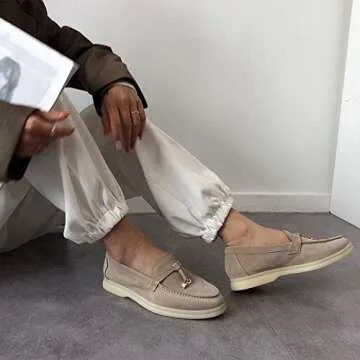 Celbreez Flats Loafers Comfortable Loafers for Women Round Toe Suede Lightweight Slip-on Moccasins Shoes Classic Casual Driving Penny Loafers Apricot