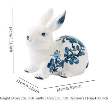 Garkria Ceramic Bunny Figurines Blue and White Rabbit Ornament Easter Rabbit Sculpture Rabbit Statue...