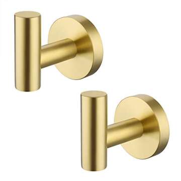 KES Bath Towel Hook Robe Hook for Bathroom Kitchen Wall Mount SUS 304 Stainless Steel Brushed Gold 2...