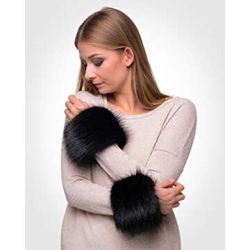 Futrzane Classic Cuffs - Faux Fur Cuffs for Wrists - Womens Coats Furry Warmers (Black Classic)