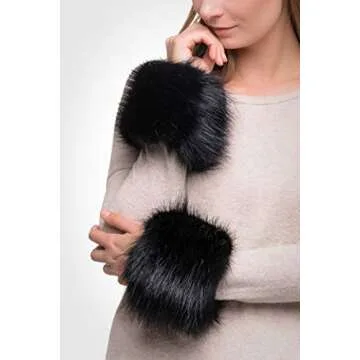 Futrzane Classic Cuffs - Faux Fur Cuffs for Wrists - Womens Coats Furry Warmers (Black Classic)